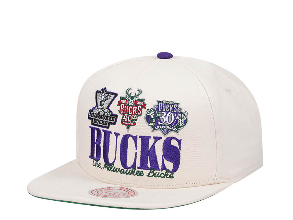 Mitchell & Ness Milwaukee Bucks Reframe Retro Off White Snapback Hat