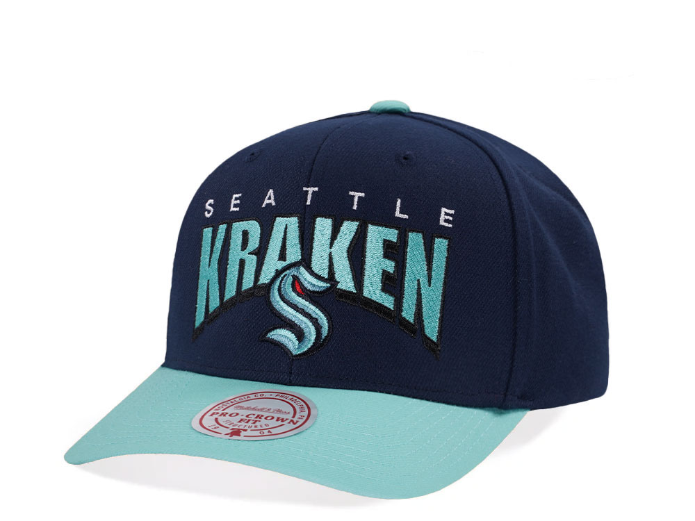 Mitchell & Ness Seattle Kraken Pro Crown Fit Navy Snapback Hat