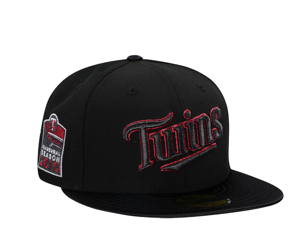 New Era Minnesota Twins Inaugural Season 2000 Shiny Black And Red Satin Brim Edition 59Fifty Fitted Hat