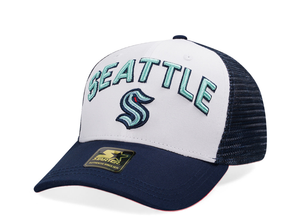 Starter Seattle Kraken Penalty Curved Trucker Snapback Hat