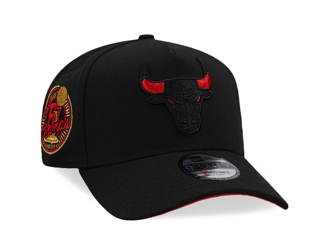 New Era Chicago Bulls 6x Champs Black and Red Prime Edition 9Forty A Frame Snapback Hat