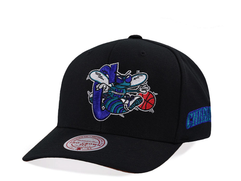 Mitchell & Ness Charlotte Hornets Hardwood Classic Pro Crown Fit Black Snapback Hat