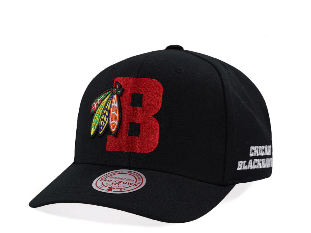 Mitchell & Ness Chicago Blackhawks Pro Crown Fit Vintage Black Snapback Hat