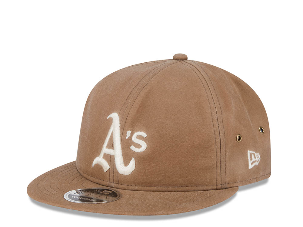 New Era Oakland Athletics Waxed Canvas Khaki 9Fifty Retro Crown Strapback Hat