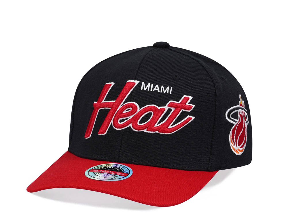 Mitchell & Ness Miami Heat Script 2.0 Black Two Tone Red Line Flex Snapback Hat