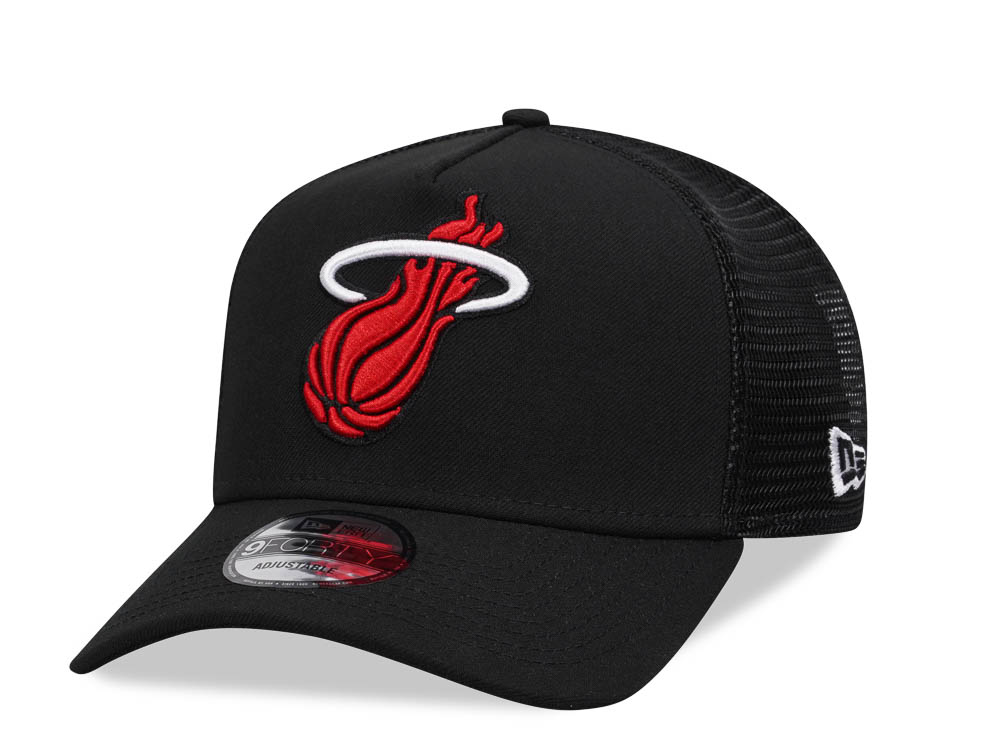 New Era Miami Heat Black 9Forty A Frame Trucker Snapback Hat