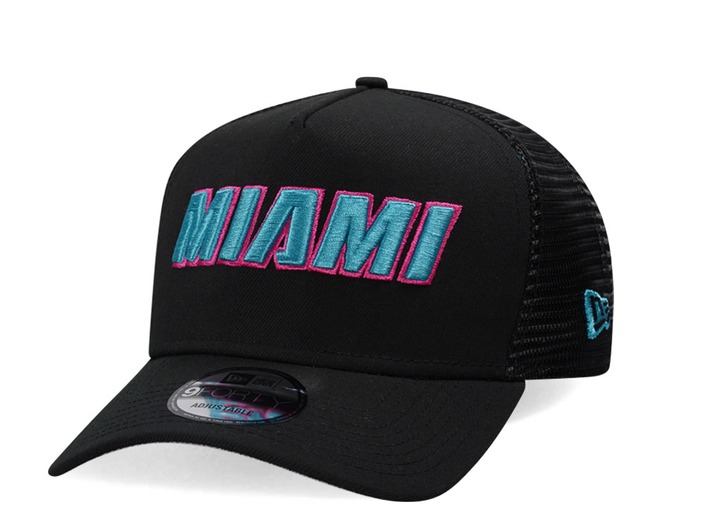 New Era Miami Heat Classic Black Trucker A Frame 9Forty Snapback Hat