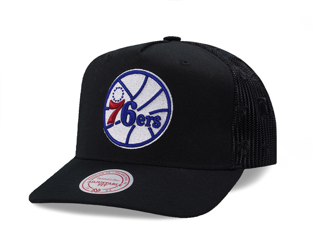 Mitchell & Ness Philadelphia 76ers Black Monogram Trucker Edition Snapback Hat