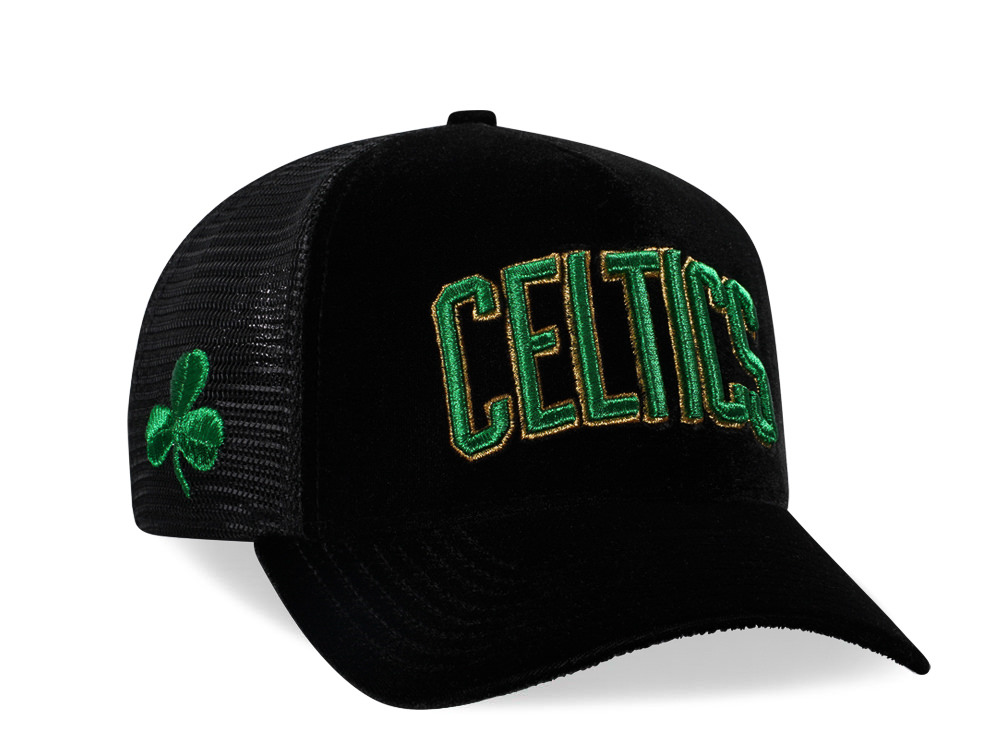 New Era Boston Celtics Black Velvet 9Forty A Frame Trucker Snapback Hat