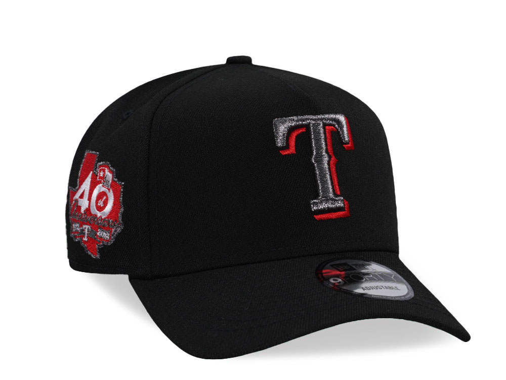 New Era Texas Rangers 40th Anniversary Black Liquid Metal Edition 9Forty A Frame Snapback Hat