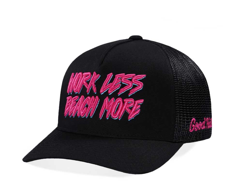 Good Hats Work Less Beach More Black Trucker Edition Snapback Hat