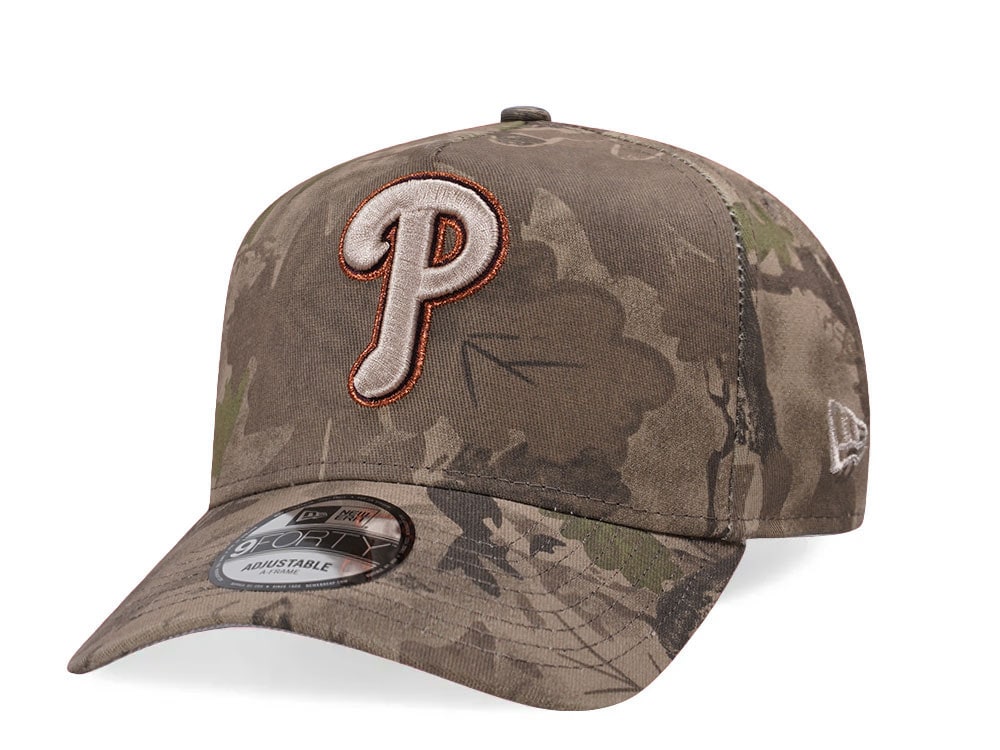 New Era Philadelphia Phillies Leaf Camo Copper 9Forty A Frame Snapback Hat