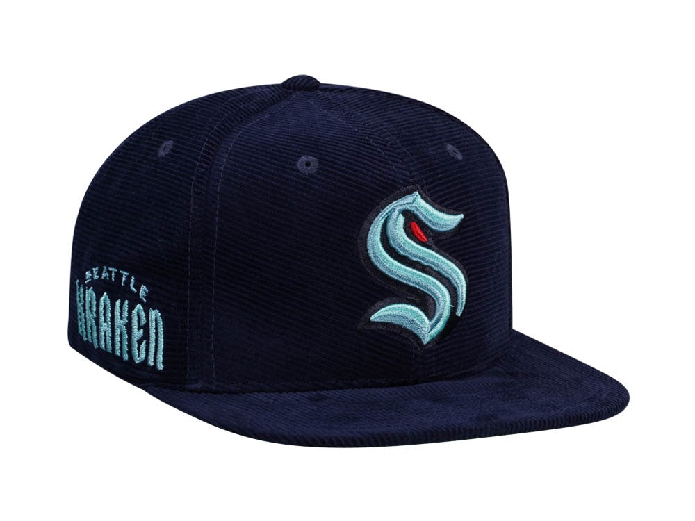 Mitchell & Ness Seattle Kraken Navy Cord Throwback Snapback Hat