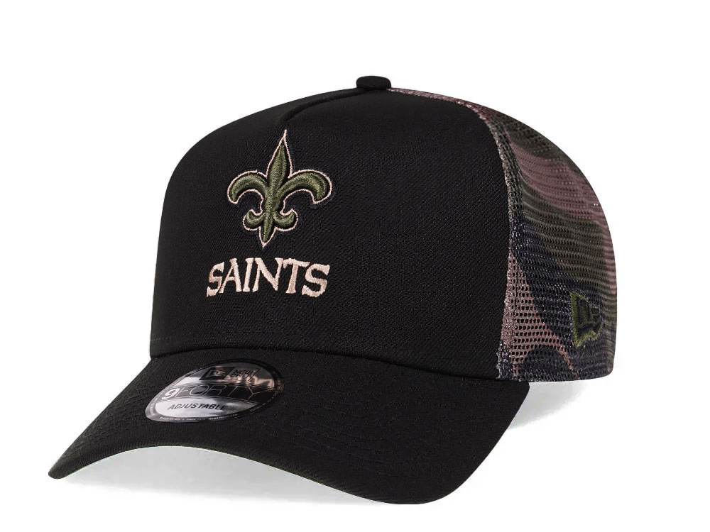 New Era New Orleans Saints Camo 9Forty A Frame Trucker Snapback Hat