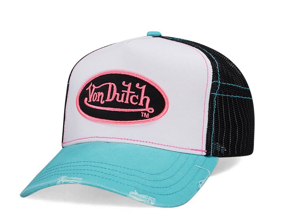 Von Dutch White Teal Two Tone Edition Trucker Snapback Hat