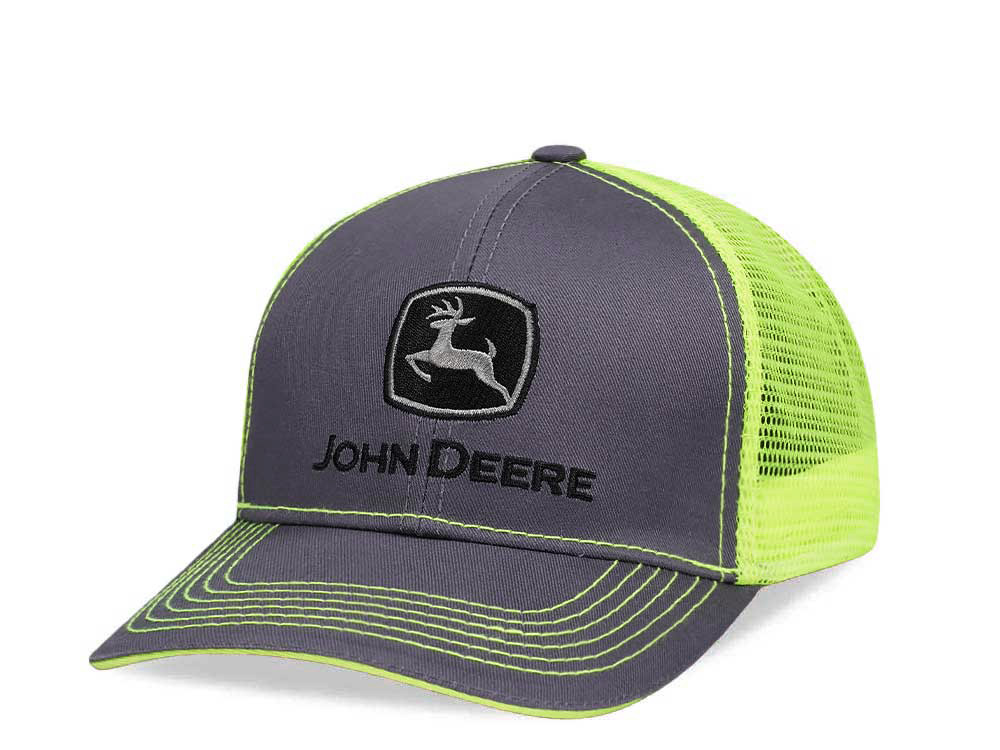 John Deere Twill High Mesh Logo Black Yellow Trucker Snapback Hat