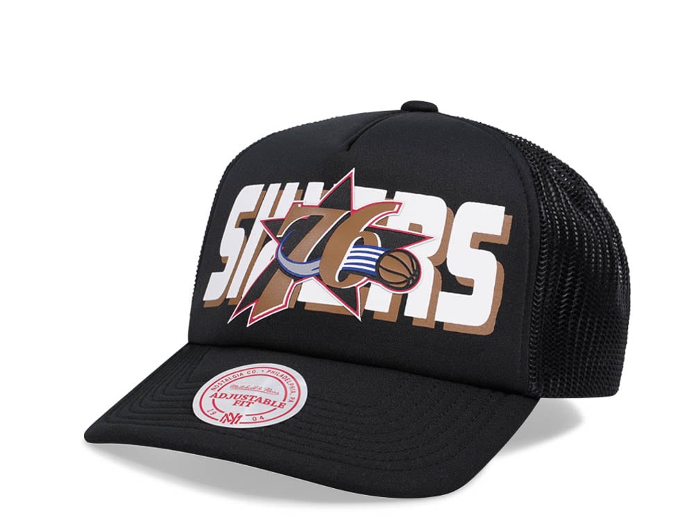 Mitchell & Ness Philadelphia 76ers Black Billboard Trucker Snapback Hat