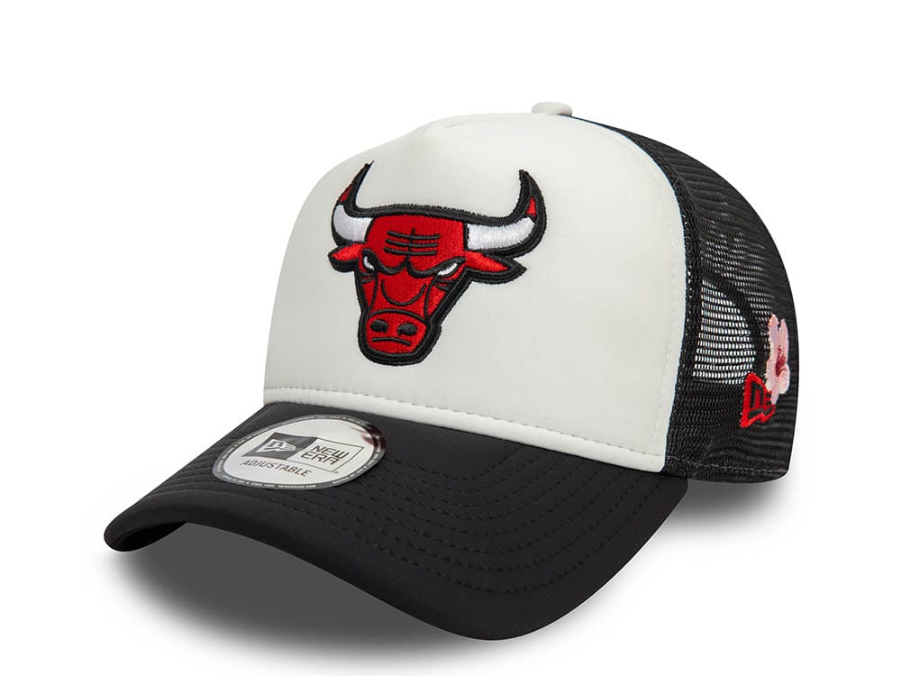 New Era Chicago Bulls Flower Black and White 9Forty A Frame Trucker Snapback Hat