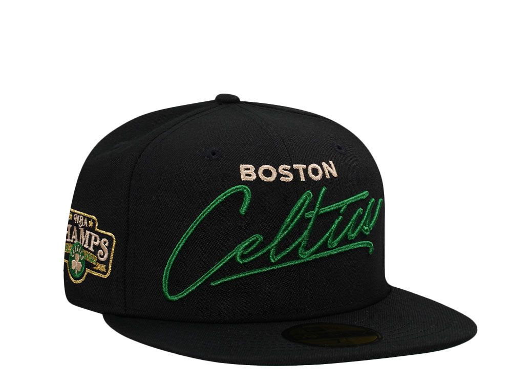 New Era Boston Celtics NBA Champs 2024 Script Throwback Edition 59Fifty Fitted Hat