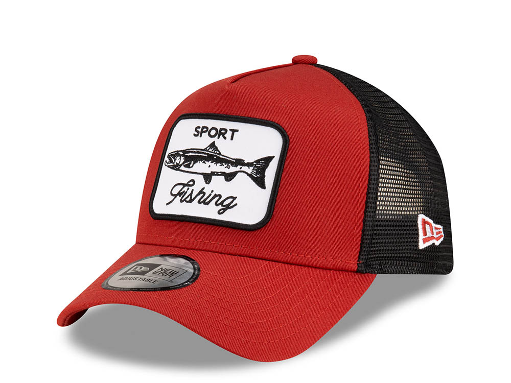 New Era Sport Fishing Patch Red 9Forty A Frame Trucker Snapback Hat