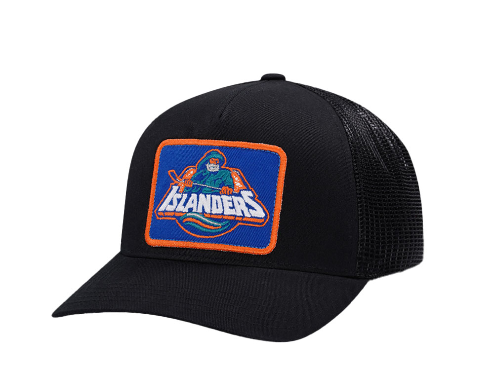 American Needle New York Islanders Valin Black Trucker Snapback Hat TOPPERZSTORE.COM