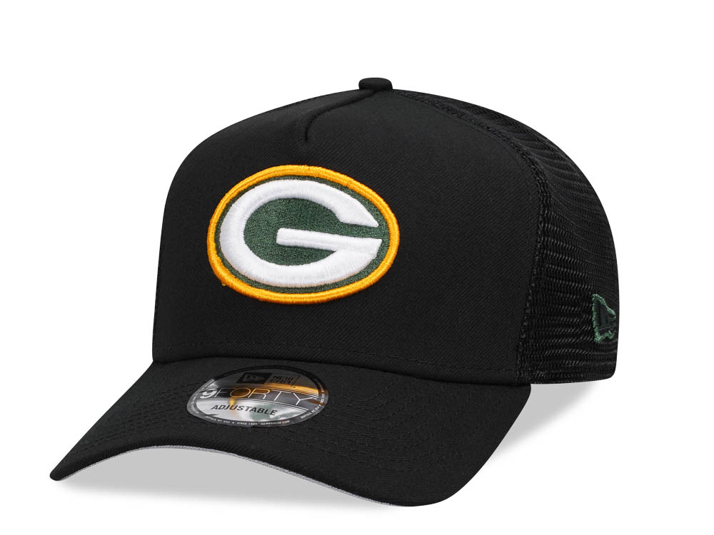 New Era Green Bay Packers Black 9Forty A Frame Trucker Snapback Hat