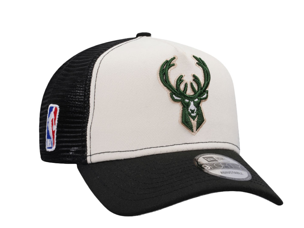 New Era Milwaukee Bucks Chrome Black Edition Trucker A Frame Snapback Hat