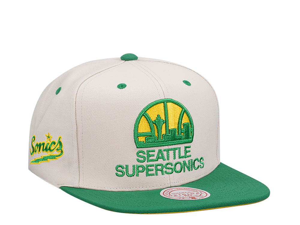 Mitchell & Ness Seattle Supersonics Sail Off White Two Tone Snapback Hat