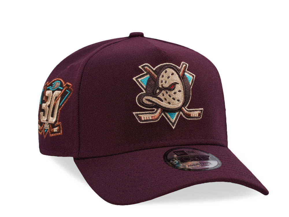 New Era Anaheim Ducks 30th Anniversary Maroon Prime Edition 9Forty A Frame Snapback Hat