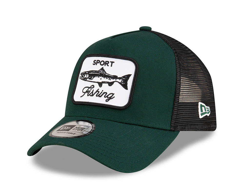 New Era Sport Fishing Patch Green 9Forty A Frame Trucker Snapback Hat