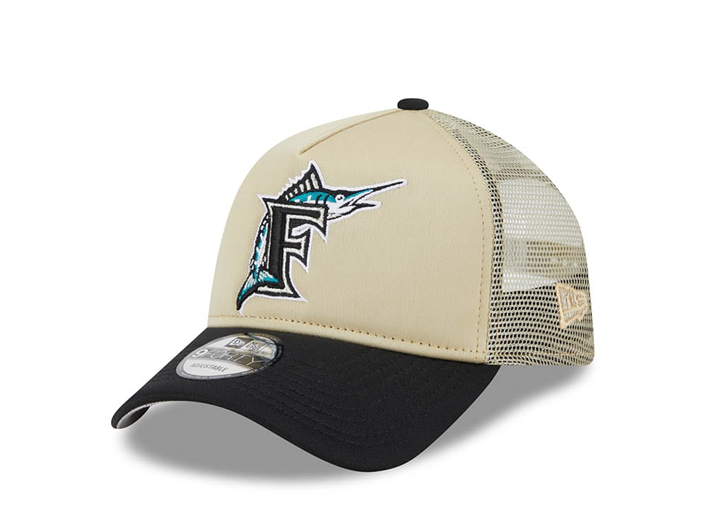 New Era Florida Marlins Gold All Day 9Forty A Frame Trucker Snapback Hat