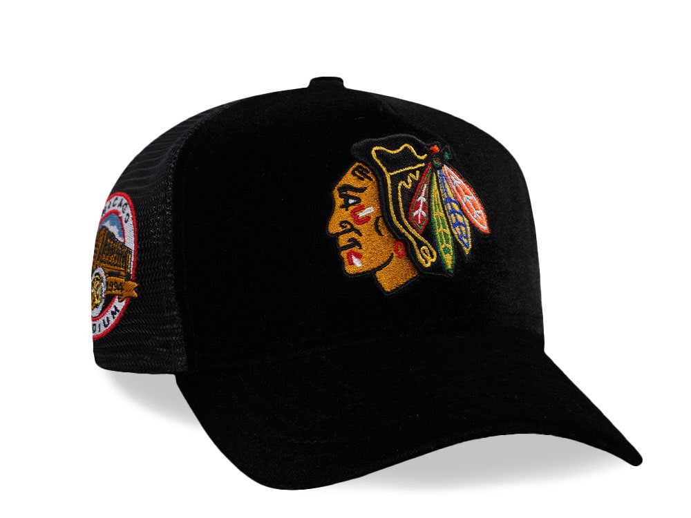 New Era Chicago Blackhawks Stadium Patch Velvet Trucker Edition 9Forty A Frame Snapback Hat