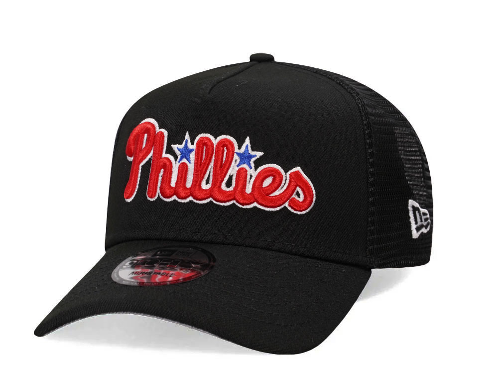 New Era Philadelphia Phillies Black Trucker A Frame 9Forty Snapback Hat