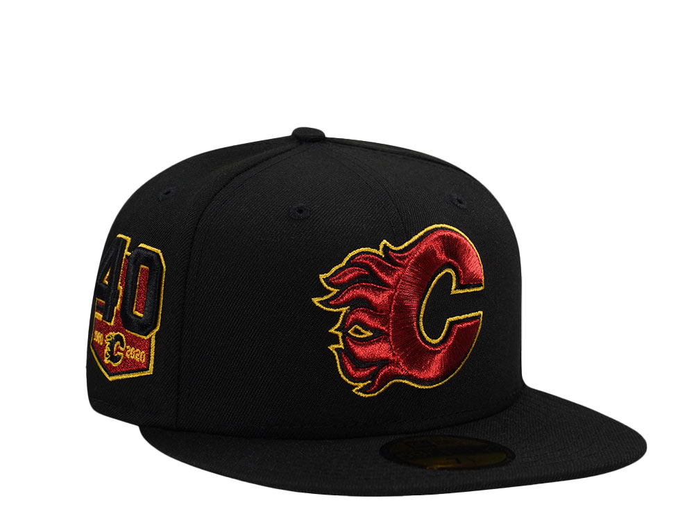 New Era Calgary Flames 40th Anniversary Black Metallic Edition 59Fifty Fitted Cap TOPPERZSTORE.COM