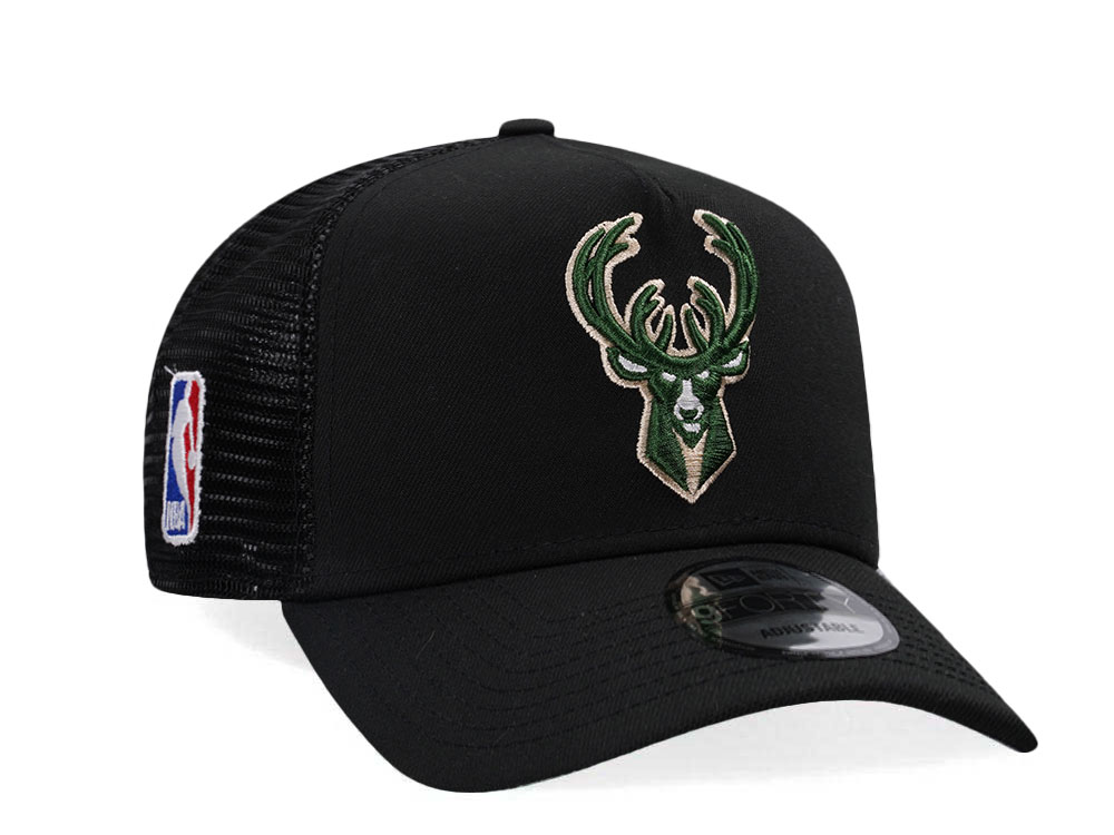 New Era Milwaukee Bucks Black Classic Edition Trucker A Frame Snapback Hat