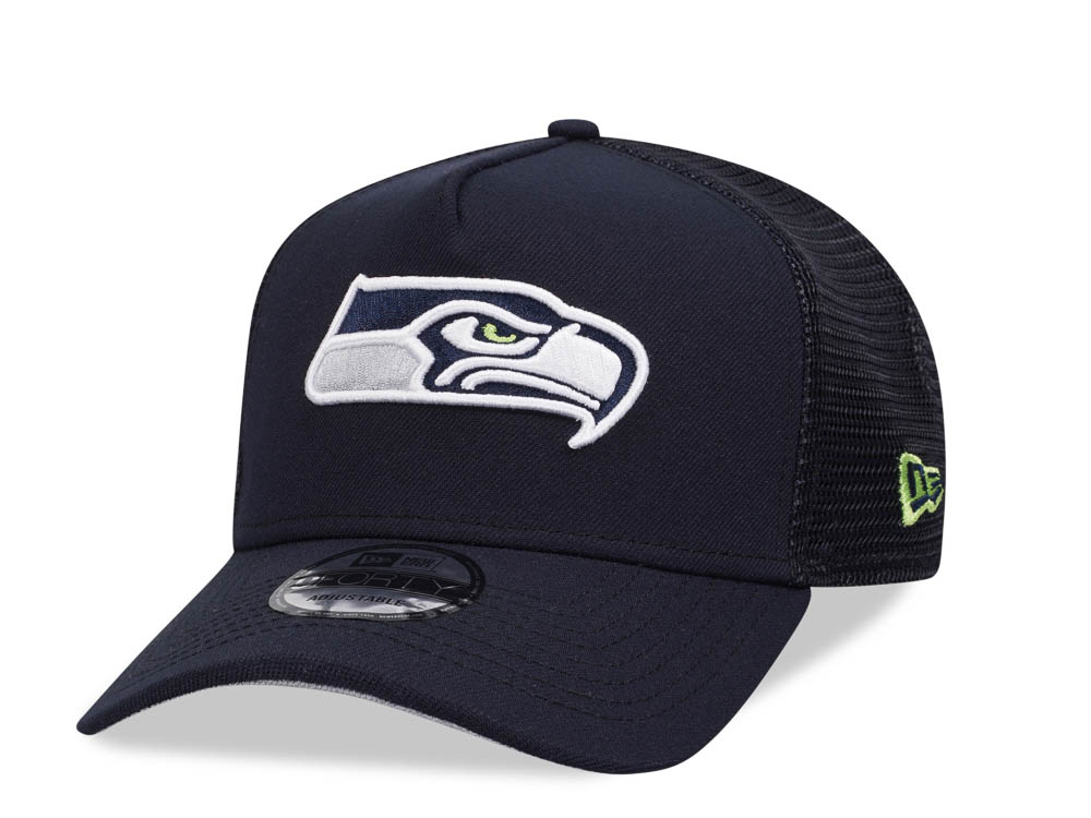 New Era Seattle Seahawks Navy 9Forty A Frame Trucker Snapback Hat