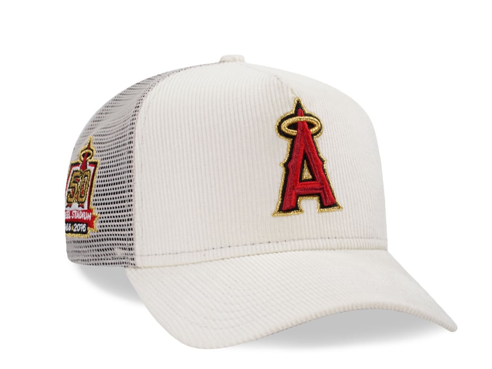 New Era Anaheim Angels 50th Anniversary Chrome Corduroy Prime Trucker 9Forty A Frame Snapback Hat