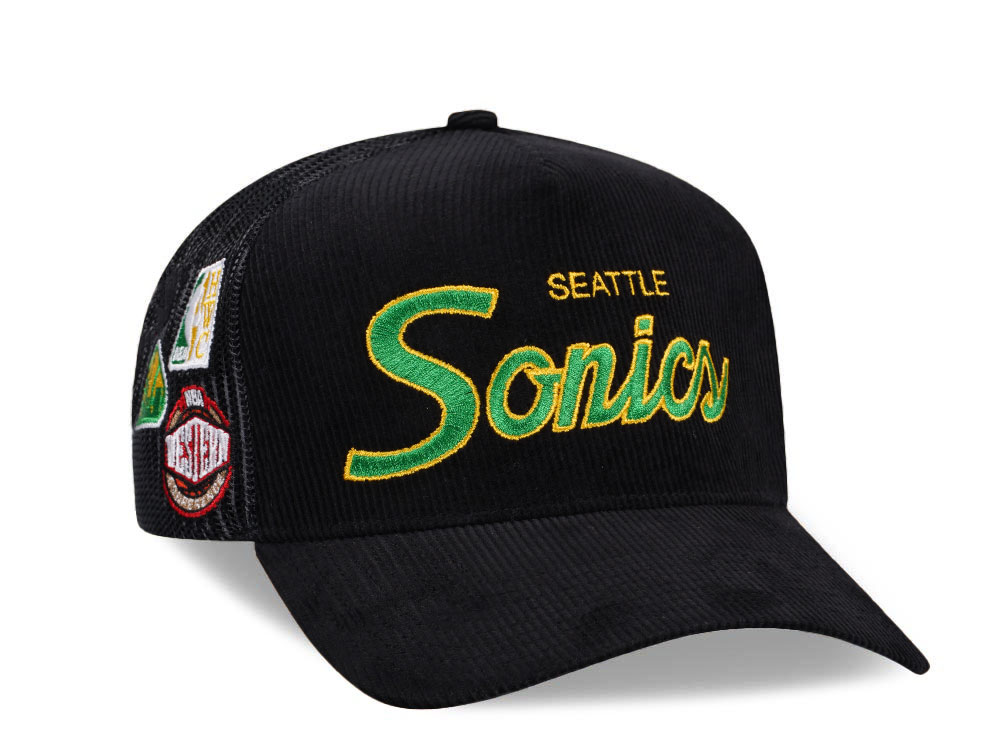 Mitchell & Ness Seattle Supersonics Times up Black Cord Hardwood Classic Trucker Snapback Hat