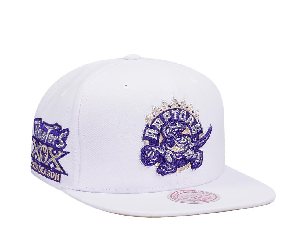 Mitchell Ness Toronto Raptors 20th Anniversary Winter White Hardwood Classic Snapback Cap TOPPERZSTORE.COM