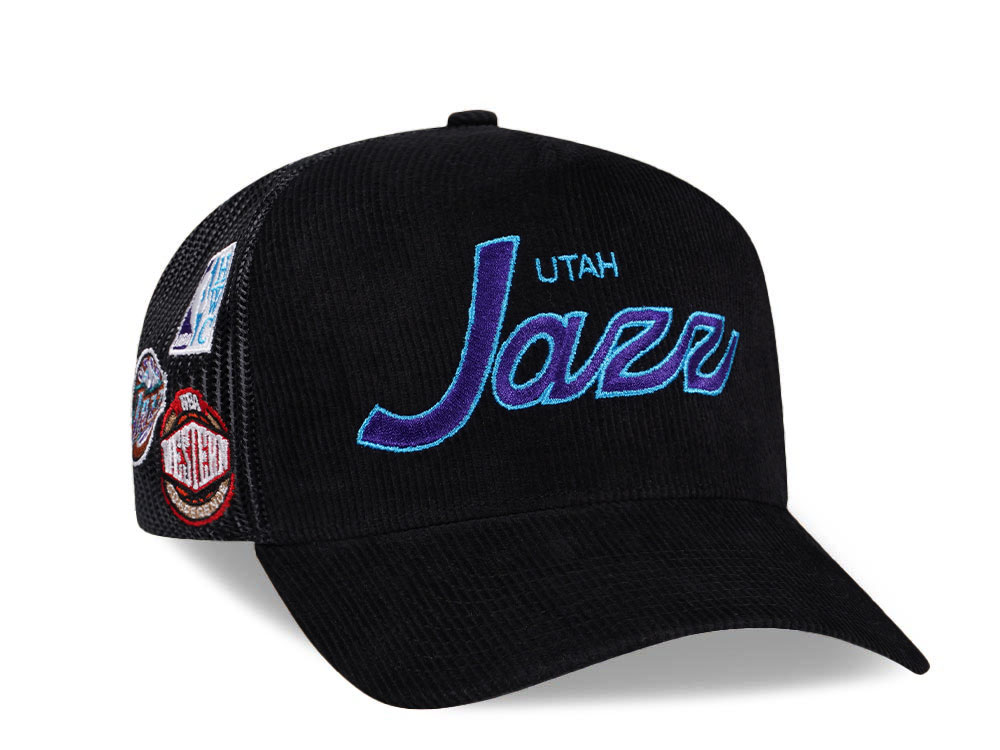 Mitchell & Ness Utah Jazz Times up Black Cord Hardwood Classic Trucker Snapback Hat