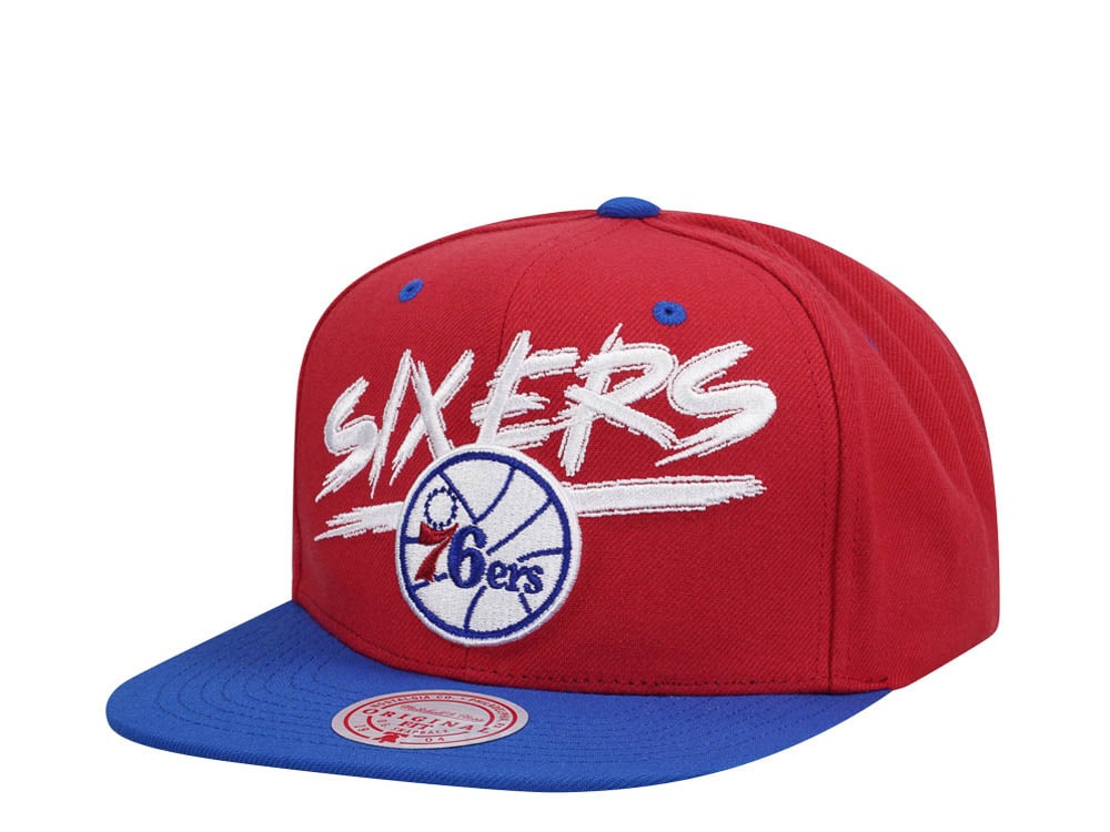 Mitchell & Ness Philadelphia 76ers Transcript Red Two Tone Snapback Hat