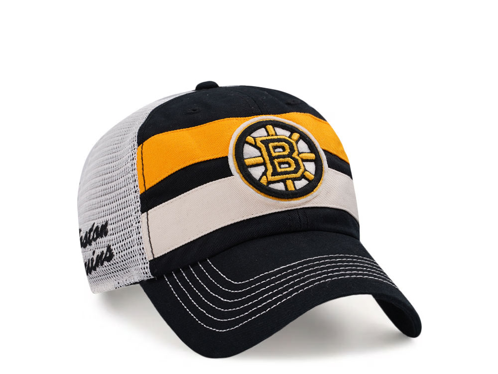 47Brand Boston Bruins Black Clubhouse Boon Trucker Clean Up Snapback Hat