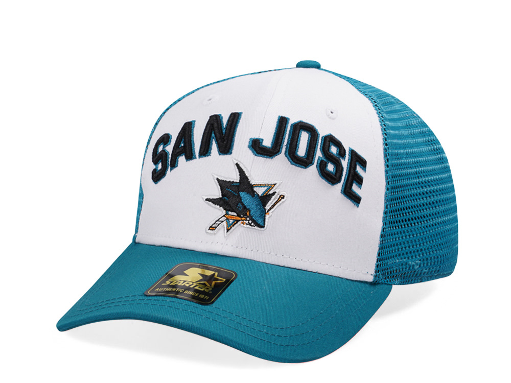 Starter San Jose Sharks Penalty Curved Trucker Snapback Cap TOPPERZSTORE.COM