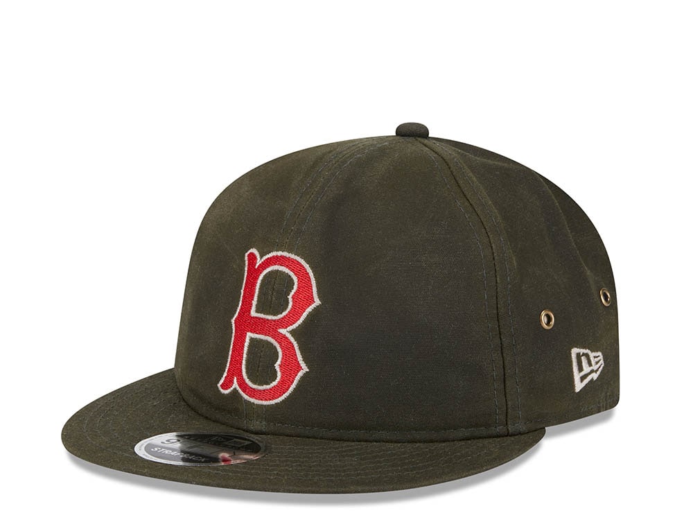 New Era Boston Red Sox Waxed Canvas Olive 9Fifty Retro Crown Strapback Hat