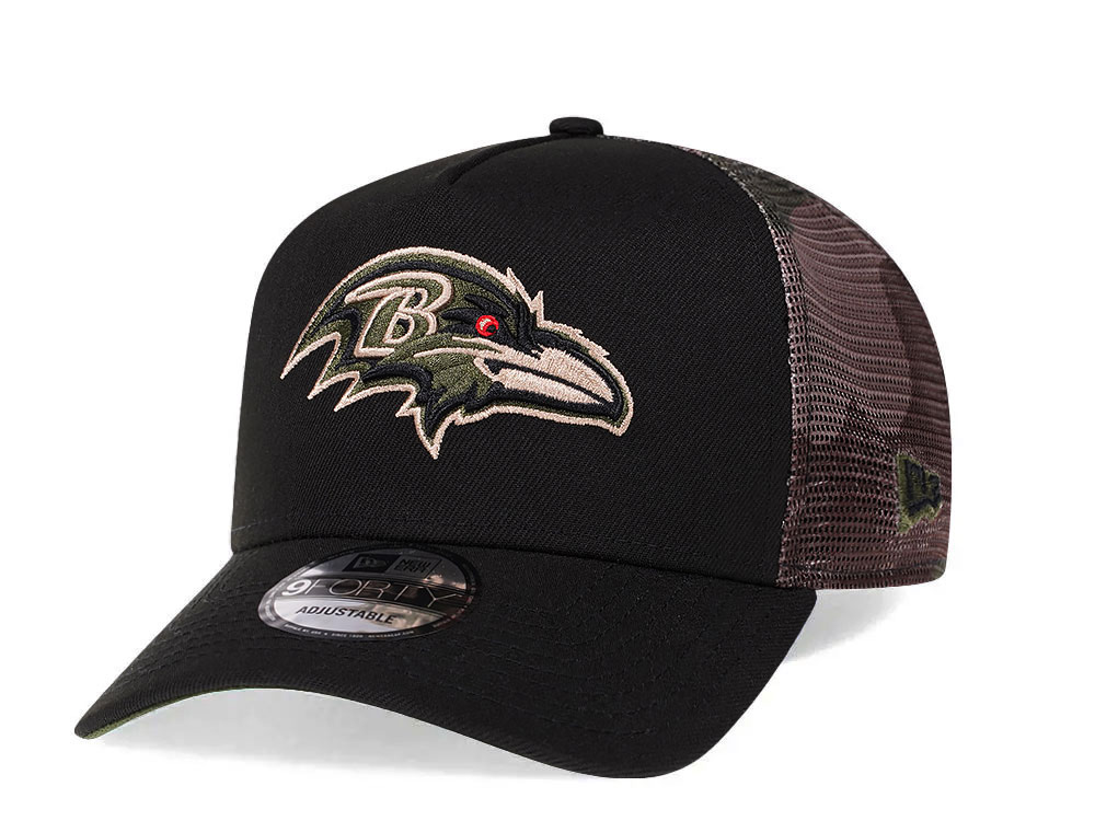 New Era Baltimore Ravens Camo 9Forty A Frame Trucker Snapback Hat