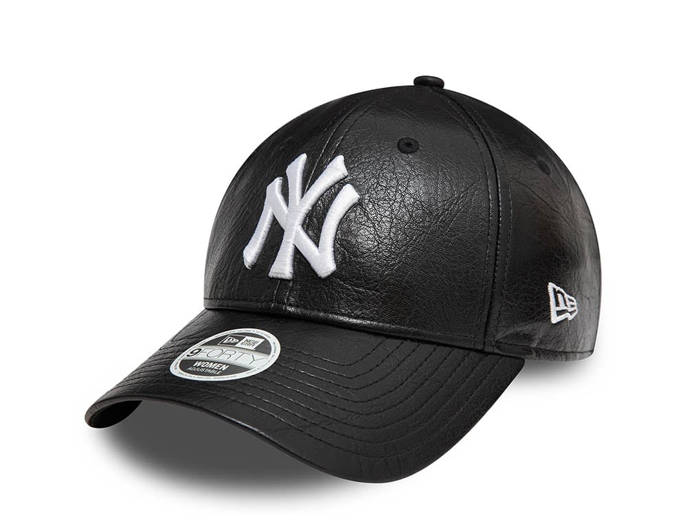 New Era New York Yankees Leather Black Womens 9Forty Strapback Hat