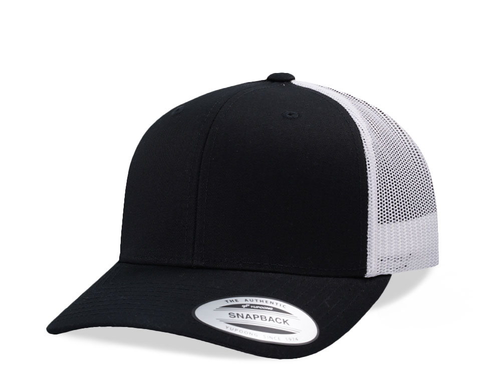 Yupoong Basic Black White Retro Trucker Snapback Hat