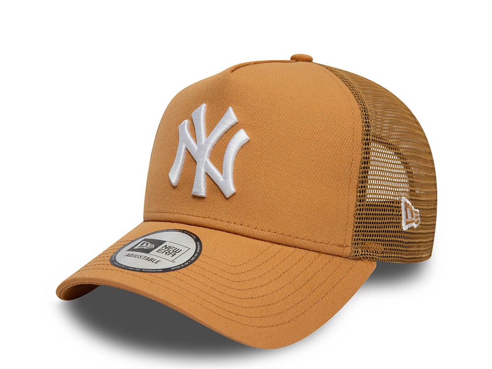 New Era New York Yankees League Essential Brown 9Forty A Frame Trucker Snapback Hat