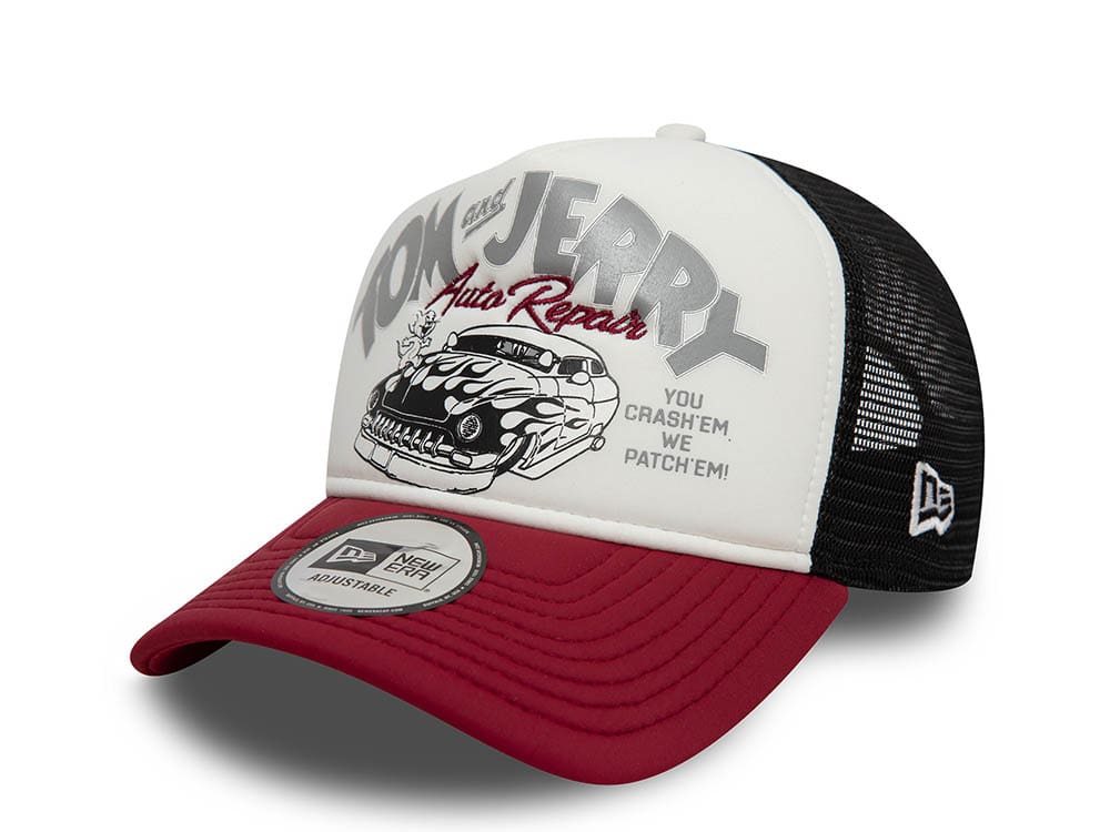 New Era Tom And Jerry Auto Repair Cherry 9Forty A Frame Trucker Snapback Hat