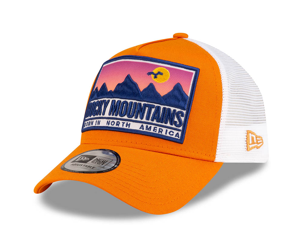 New Era Rocky Mountains Patch Orange 9Forty A Frame Trucker Snapback Hat